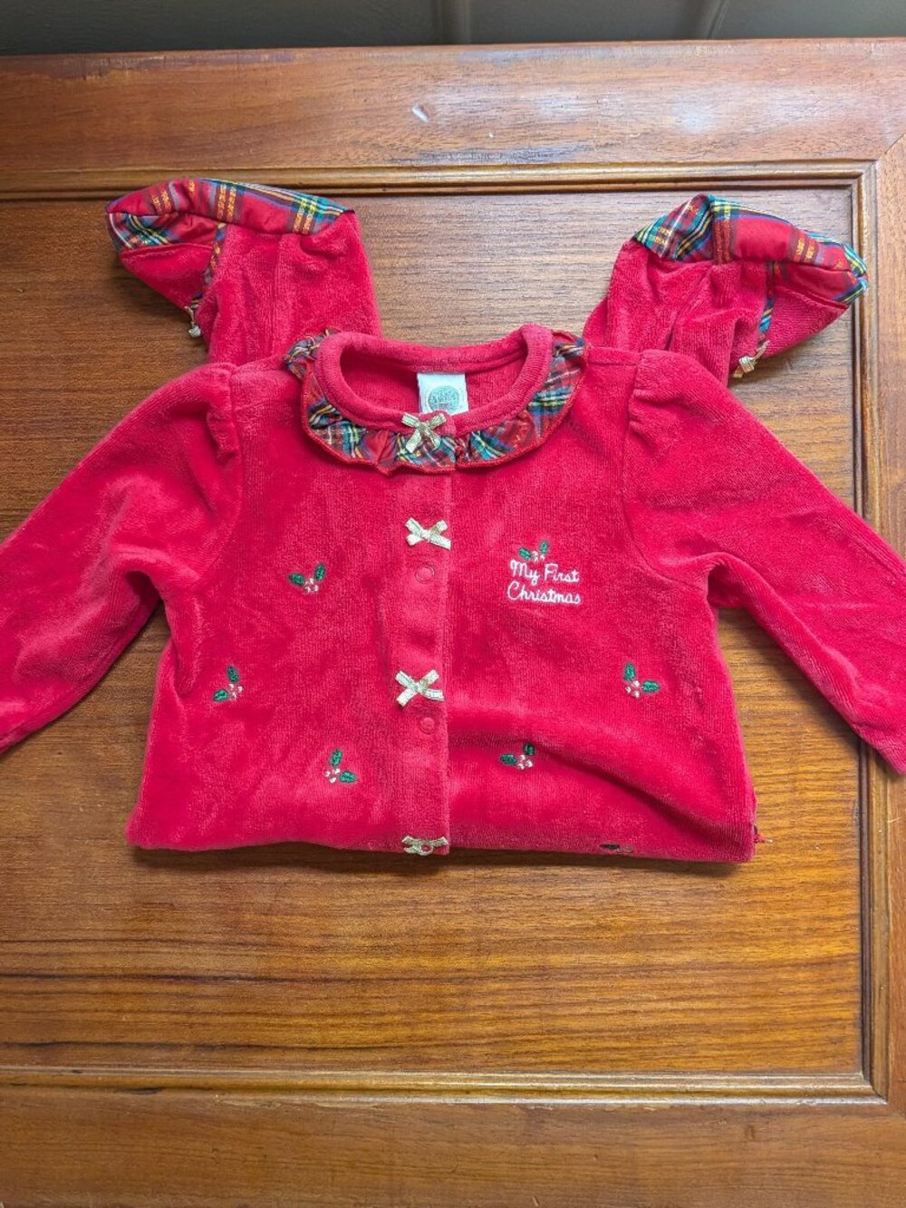My First Christmas Red Baby Sleeper Plaid Ruffle 6m girl